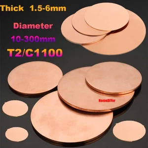 Solid T2 Pure Copper Discs Blank Round Plate Metal Sheet Ø10-300mm Thick 1.5-6mm - Picture 1 of 14