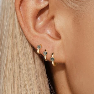Gold Huggie Earrings 925 Sterling Silver Natural Stone Huggie Hoops Jewelry Gift - Picture 1 of 5
