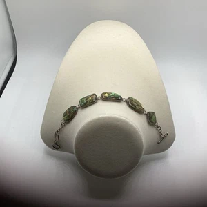Vintage LUC 925 Sterling Silver Abalone Link Bracelet 8” - Picture 1 of 7