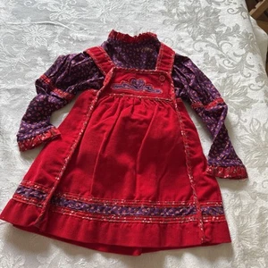 Vestido tipo jersey de pana roja vintage Carters y camisa púrpura 2T - Imagen 1 de 3