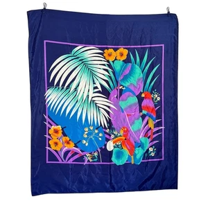 Vintage 90s Tropical Tucan Leaf Parrot Scarf Wrap Size 36" x 43" - Picture 1 of 6