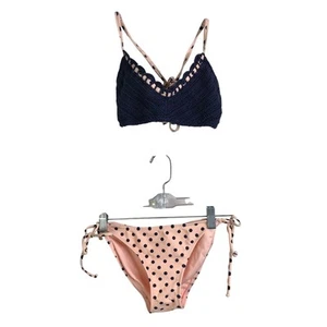 Xhilaration Bikini Womens Size Medium Blue/Bright Orange 2 Piece Tie Swimsuit - Picture 1 of 11