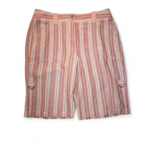 Chico's NWT Bella Stripe Zimmie Shorts In Peach XL Linen Cotton Roll Tab Sides - Picture 1 of 6