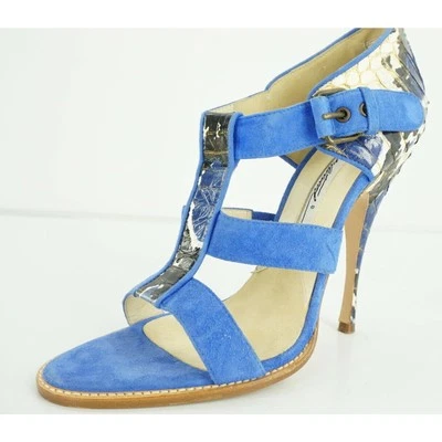 Sandalias Brian Atwood Audra Azul Gamuza Serpiente Tacón Alto Talla 7.5 Nuevas $695 Foto 1 de 4