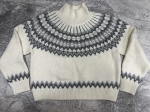 Gap Pullover Damen klein elfenbein Fair Isle Stehkragen Strick Wolle Alpaka kastige Passform - Bild 1 von 7