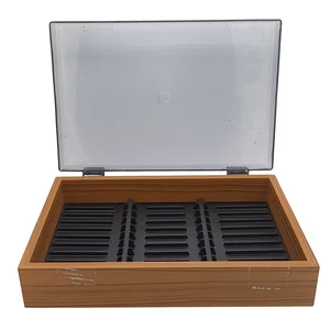 Vintage Cassette Tape Storage Box Hold 33 Tapes Wood Effect w Smoked Perspex Lid - Picture 1 of 21