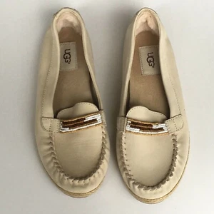 UGG Australia Womens Rozie Slip On Leather Shoes Beade Loafer Flats Moccasin - Picture 1 of 12