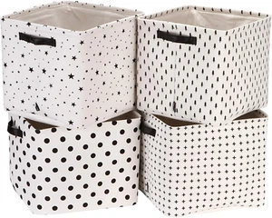 Collapsible Canvas Fabric Storage Basket with Handles, Square Storage Box, Cube, - Picture 1 of 12