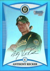 2008 (ATHLETICS) Bowman Chrome Prospects Blue Refractors #BCP51 Anthony Recker