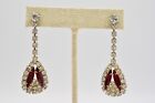Vintage Crystal Dangle Earrings Rhinestone Red Marquise Sparkling 1980S Binak