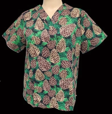 Womens Scrub Top Butter-Soft by UA Cotton Blend Pine Cones Fir - Image 1 of 4