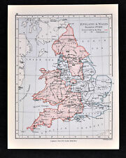 1892 Map England Wales Dec. 9, 1643 King & Parliament Districts London Original