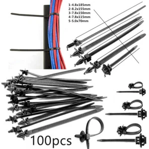 100PCS Car Line Cable-Ties Zip Wrap Push Rivet Clip Wiring Loom Harness Fastener - Picture 1 of 9
