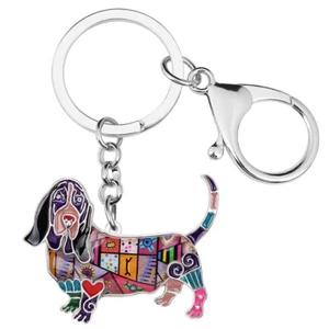 Enamel Alloy Basset Hound Dog Keychains Purse Key Ring Pets Jewelry Charms Gifts - Picture 1 of 11