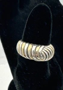 1970's RING TANE Mexico Sterling Silver Gold Vermeil 3-D Ribbed Combo Size 7 WOW - Picture 1 of 4