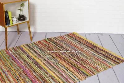 3 X 5 Ft Colorful Multicolor Boho Chindi Woven Area Rag Rug Indian Bohemian Acce - Image 1 of 4