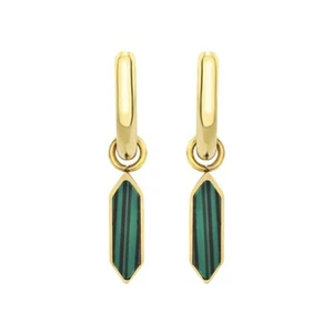 Orecchini Pendenti Cerchio BREIL STYLIZE TJ3659 Acciaio Ip Gold Malachite - Foto 1 di 5