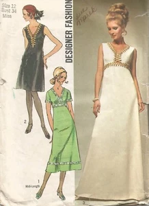 9064 Simplicity Sewing Pattern Evening Dress Choice Length Size 12 Vintage 1970 - Picture 1 of 4