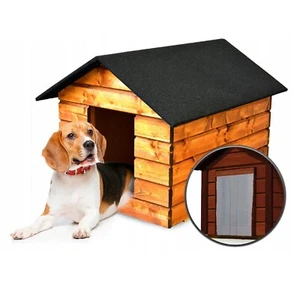 QLS Hundehütte Größe L mit Vorhang Isoliert Winterfest Kiefer Outdoor - Bild 1 von 7