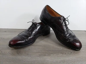 VTG JOHNSTON & MURPHY ARISTOCRAFT FULL BROGUE OXFORD BURGUNDY 10.5 D MADE IN USA - Picture 1 of 9