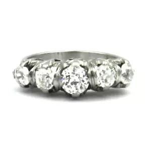 Antique 1.5 CT Diamond Ring With 5 Diamonds IN Platinum Um 1910 Engagement Ring - Picture 1 of 7
