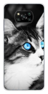 Coque en silicone imprimée compatible Xiaomi Poco X3 Poco X3 Pro Chat yeux bleu - Photo 1 sur 3