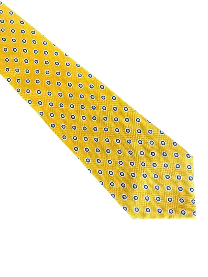 Corbata de seda Polo Ralph Lauren para hombre amarillo azul puntos geométricos 4” de ancho hecha a mano EE. UU. Foto 1 de 4