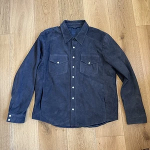 MEN'S REAL LAMBSKIN SUEDE LEATHER BLUE BIKER MOTORCYCLE SLIM FIT SHIRT JACKET XL - Picture 1 of 7