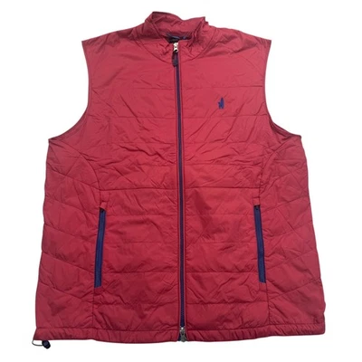 Johnnie-O Vest Mens Large Red Giles Packable Hood Quilted Nylon Zip Sleeveless - Image 1 of 4