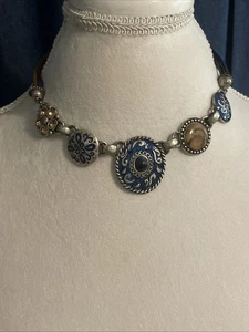 Collar Colgante Chicos Aspecto Cuero Occidental Azul Plata 18" y más largo - Imagen 1 de 8