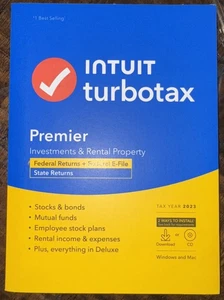 NUEVO TurboTax Premier 2023 Federal + E-file + State para PC/Mac CD o descarga EE. UU. - Imagen 1 de 5