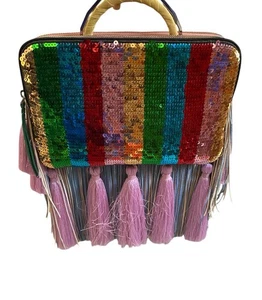 The Volon Fringe And Tassel  Double Zippered Multicolored Top Handle Purse - Picture 1 of 11