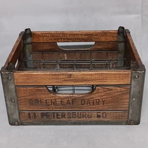 Greenleaf Dairy Wooden Milk Crate Box Petersburg VA Wire Divider 1/2 Pint Bottle - Picture 1 of 8