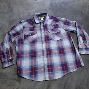 Haband Duke XL Long Sleeve Plaid Pearl Snap Western Cowboy Pocket Button USA - Picture 1 of 6