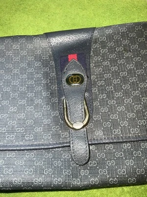 "Bolso sin asas vintage Gucci azul marino gris monograma 11,5"" X 7"" años 80" Foto 1 de 4