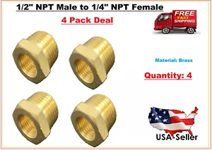 (Confezione da 4) Adattatore per raccordi per tubi in ottone massiccio da 1/2" maschio NPT a 1/4" femmina NPT - Foto 1 di 6