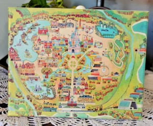Walt Disney World Cartoon drawing MAP - WDW Disney vintage 8x10 on Canvas - Picture 1 of 1