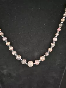 Macy's Necklace Leopard Skin Jasper Graduated Beads 18" Sterling Silver Clasp - Picture 1 of 19