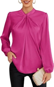 GRACE KARIN Women's Long Sleeve Shirts Mock Neck Casual Satin Blouse Tops for Bu - Picture 1 of 25