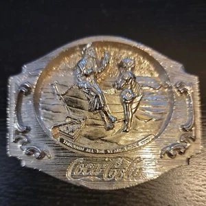 VINTAGE 1990 COCA COLA BELT BUCKLE NICE BOAT SCENE DETAILED SIKIYOU PEWTER - Picture 1 of 6