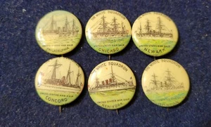 6 AMERICAN PEPSIN GUM CO. EARLY UNTED STATES WARSHIP PINBACKS IN EXC CONDITION - Picture 1 of 9
