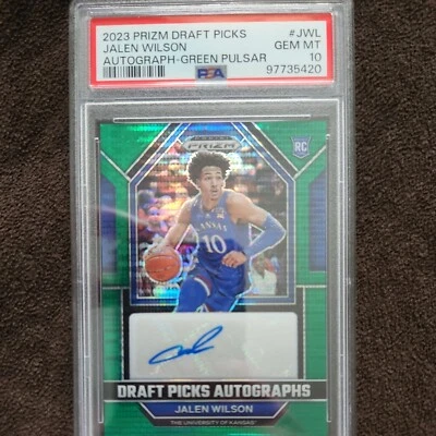 2023-24 Panini Prizm Draft Picks Green Pulsar Jalen Wilson Auto PSA 10 /25 - Image 1 of 3