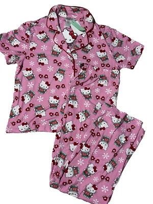 Sanrio Hello Kitty Mujer Navidad/Vacaciones Rojo/Rosa 2 Piezas Conjunto de Pijama Pequeño Nuevo Foto 1 de 4