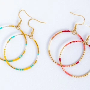 Bundle of 3! Bracelet & Earrings Amazonite gemstone bracelet AND beaded hoops - Picture 1 of 14