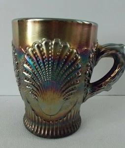 Vintage Dugan Beaded Shell Blue Carnival Glass Mug--RARE - Picture 1 of 5