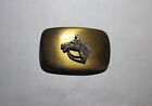 Horse Head Engraved Chambers Solid Brass Gold Tone Rectangle Vintage Belt Buckle