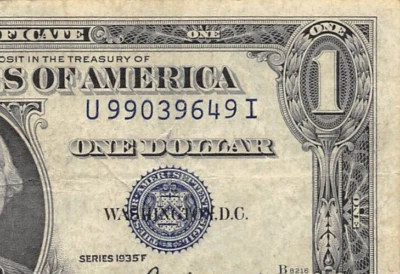 USA  $1  Silver Certificate  Series of 1935 F  Block U-I  Circulated Banknote ZA - Image 1 of 3