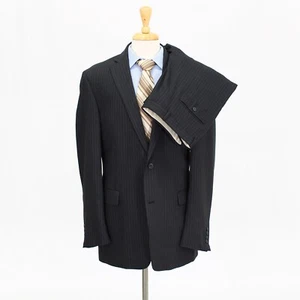 Perry Ellis 42L 36x31 Gray Full Suit Striped 2B Wool - Picture 1 of 15