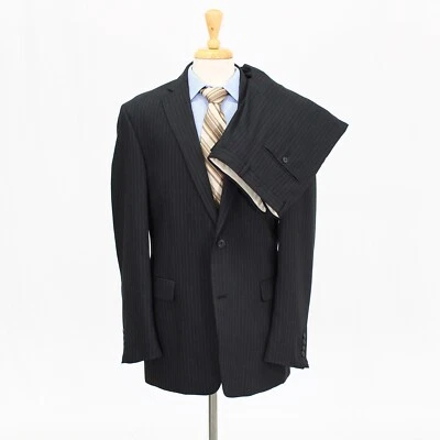Perry Ellis 42L 36x31 Gray Full Suit Striped 2B Wool - Image 1 of 4