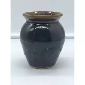 Hand Made Wheel Thrown Deep Blue with Brown Pottery Vase Signed - Picture 1 of 16